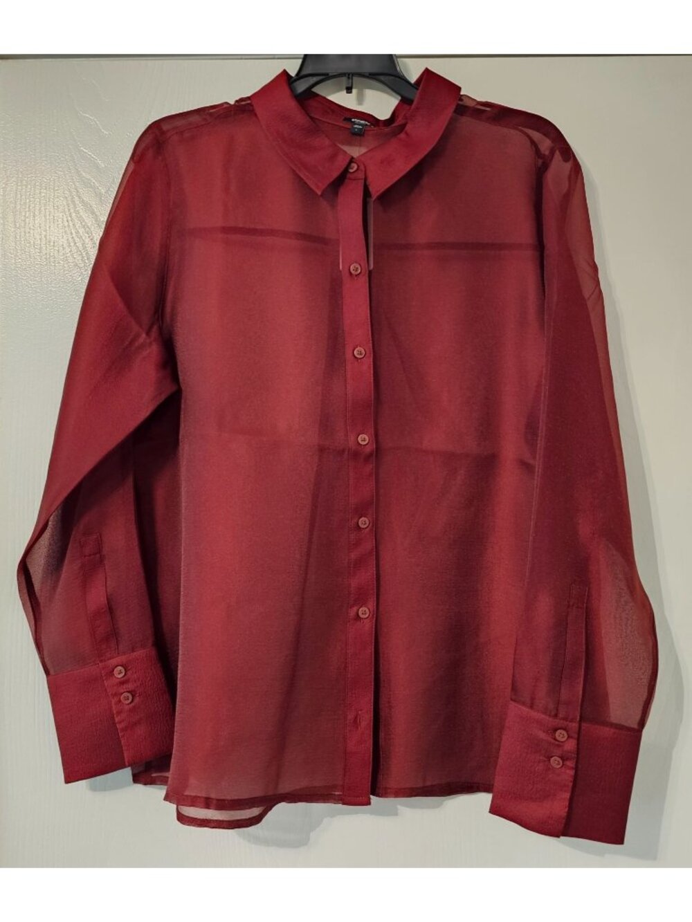 NWT Express Portofino Womens Sheer Copper Button-Up Blouse Size L Layering
